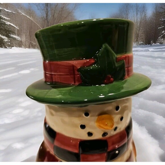 9.5" SNOWMAN COOKIE JAR, Snowman Cookie Jar, Unbranded Pottery - Picture 5 of 7